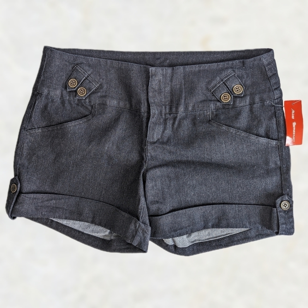 Miss Demeanor Button Cuffed Dark Wash Denim Stretchy Mid Rise Jean Shorts- sz 16